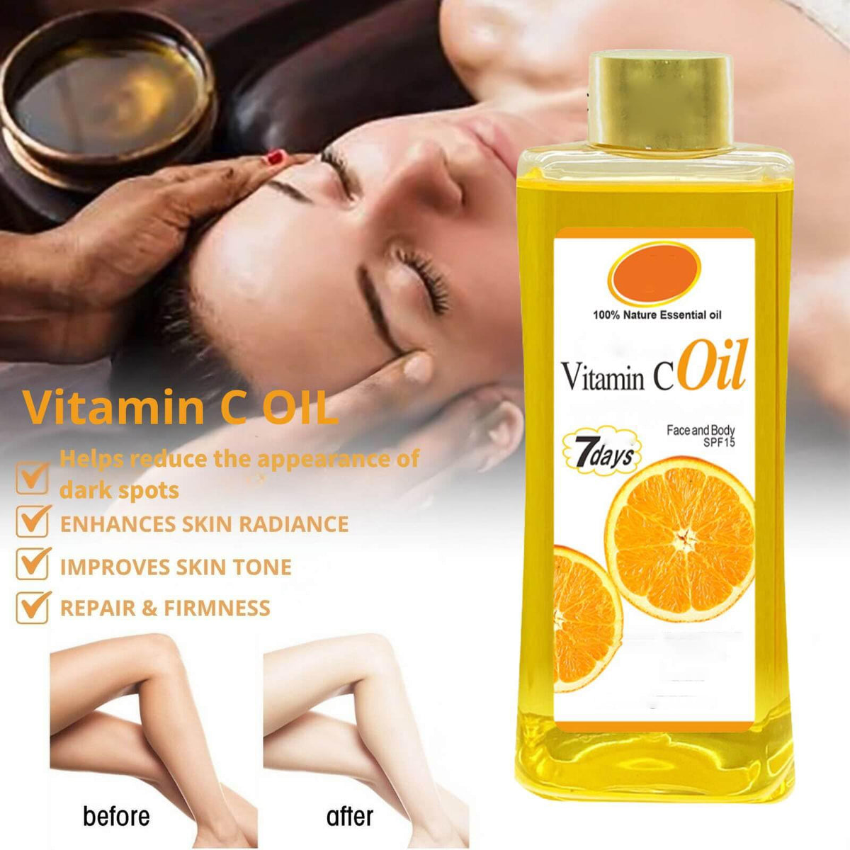 Generic Vitamin C Oil on the face for refreshing hydration.