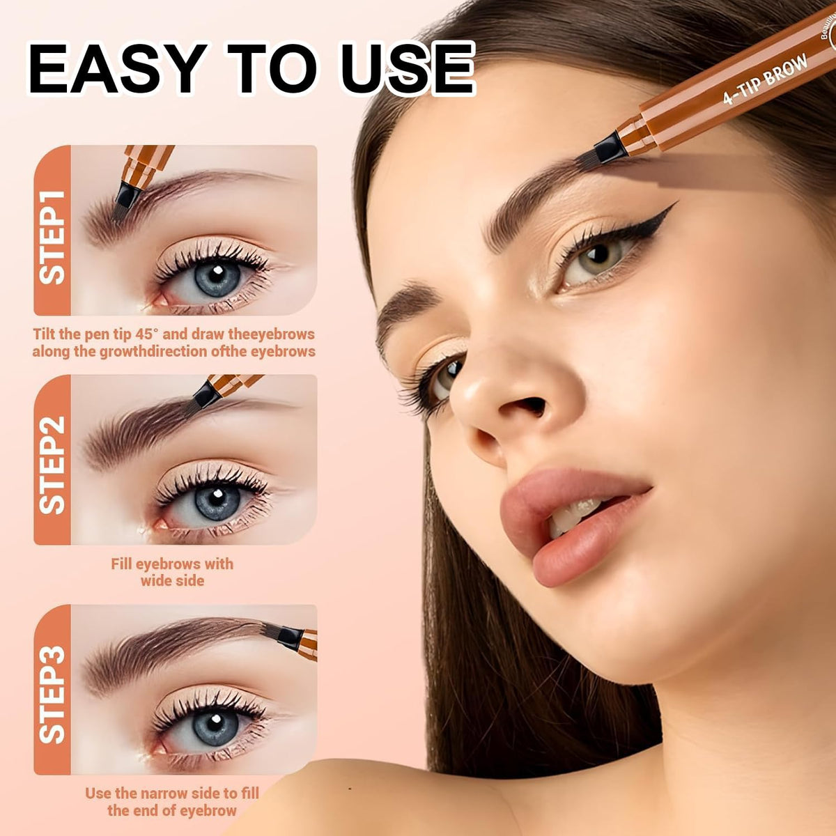 Generic waterproof brow pen resists sweat and rain for lasting definition