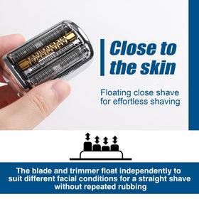 Wet and dry shaving scene with 92S head, versatile grooming option.