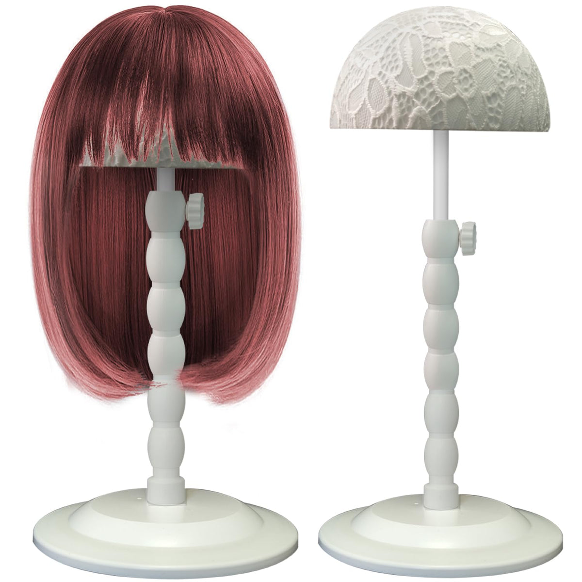 Generic wig stand showing base, textured dome, and rod for secure styling.