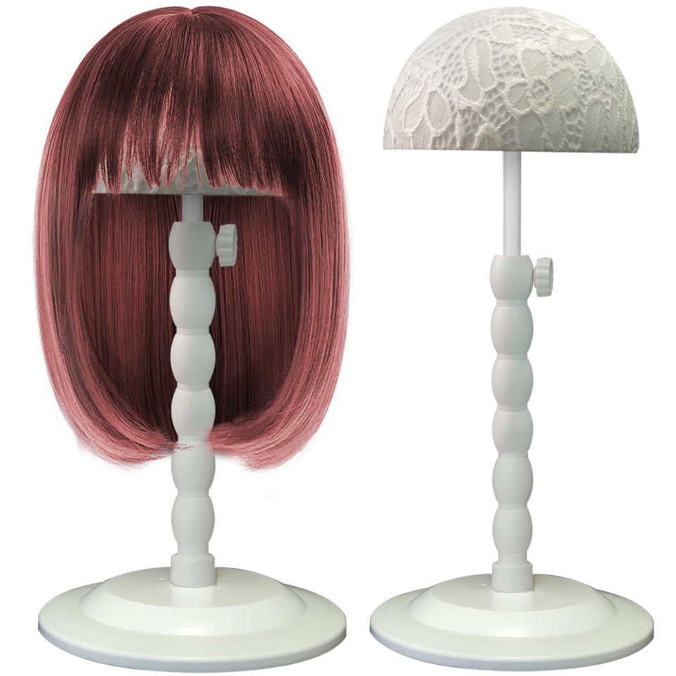 Generic wig stand showing base, textured dome, and rod for secure styling.