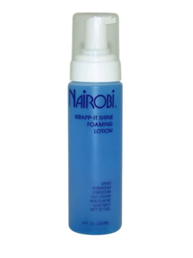 Generic Wrapp-It Shine Foaming Lotion bottle showing heat protection for smooth wraps.