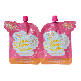 Generic You Glow Babe sunscreen bottle provides lightweight hydration with SPF 50 protection.