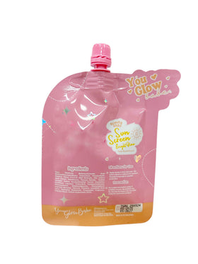 Generic You Glow Babe sunscreen texture application shows quick absorption.