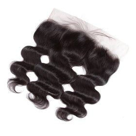 Generous 13x4 lace frontal closure side view, blends with skin tone.