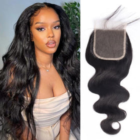 GENEROUS 4x4 HD lace closure with body wave in 14 inch close-up for natural blending.