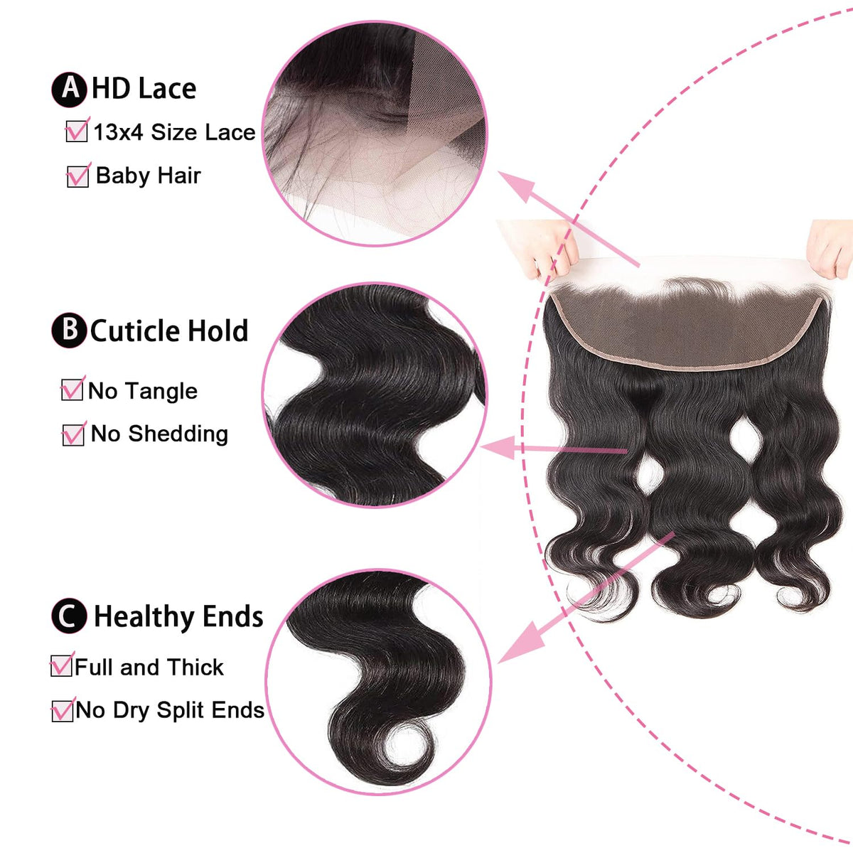 Generous Brazilian virgin hair body wave 14in close-up showing smooth texture.
