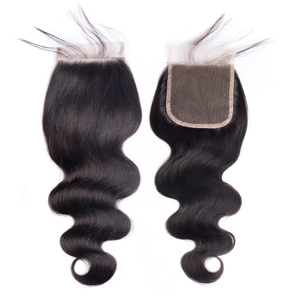 GENEROUS Brazilian virgin hair closure, 150 density, close-up shows fullness.