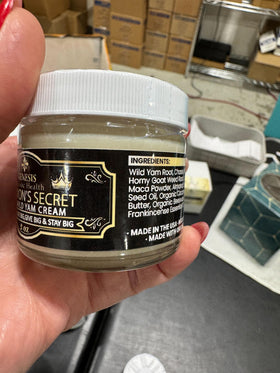 Genesis Solomon’s Secret cream applied to chest for hydration.