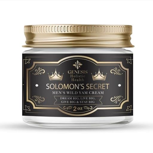 Genesis Solomon’s Secret men's wild yam cream bottle for fast absorption and hydration.