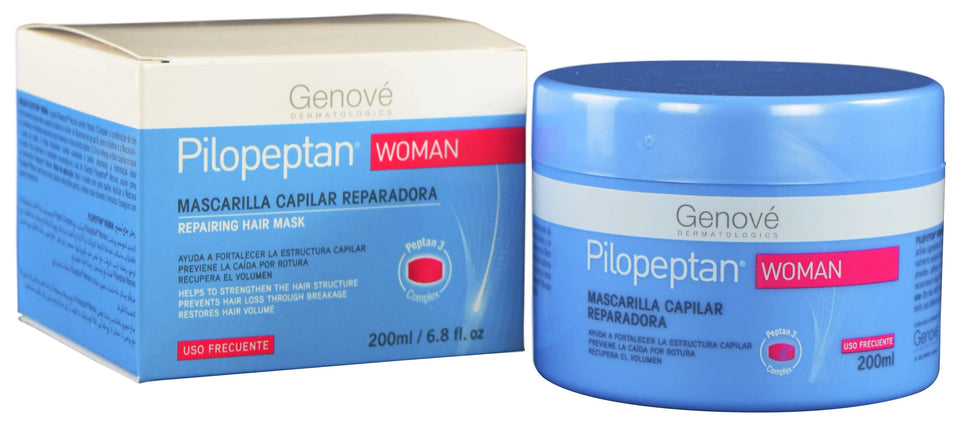 Genové Pilopeptan Woman regenerative hair mask 200ml bottle front highlighting nourishing formula for stronger hair.