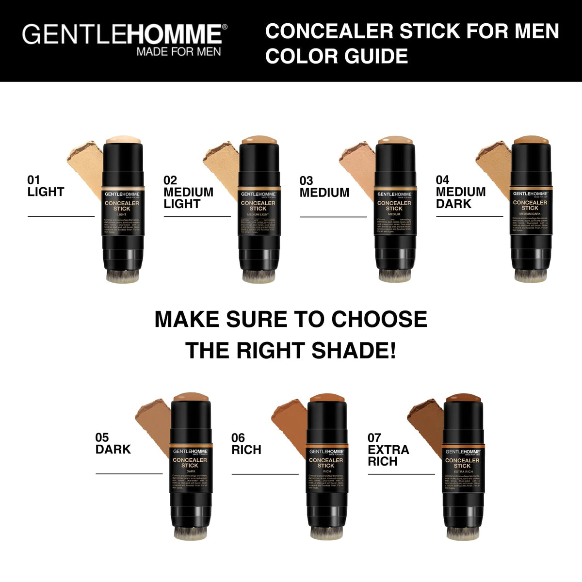 Gentlehomme concealer in medium dark shade matches deeper skin tones.