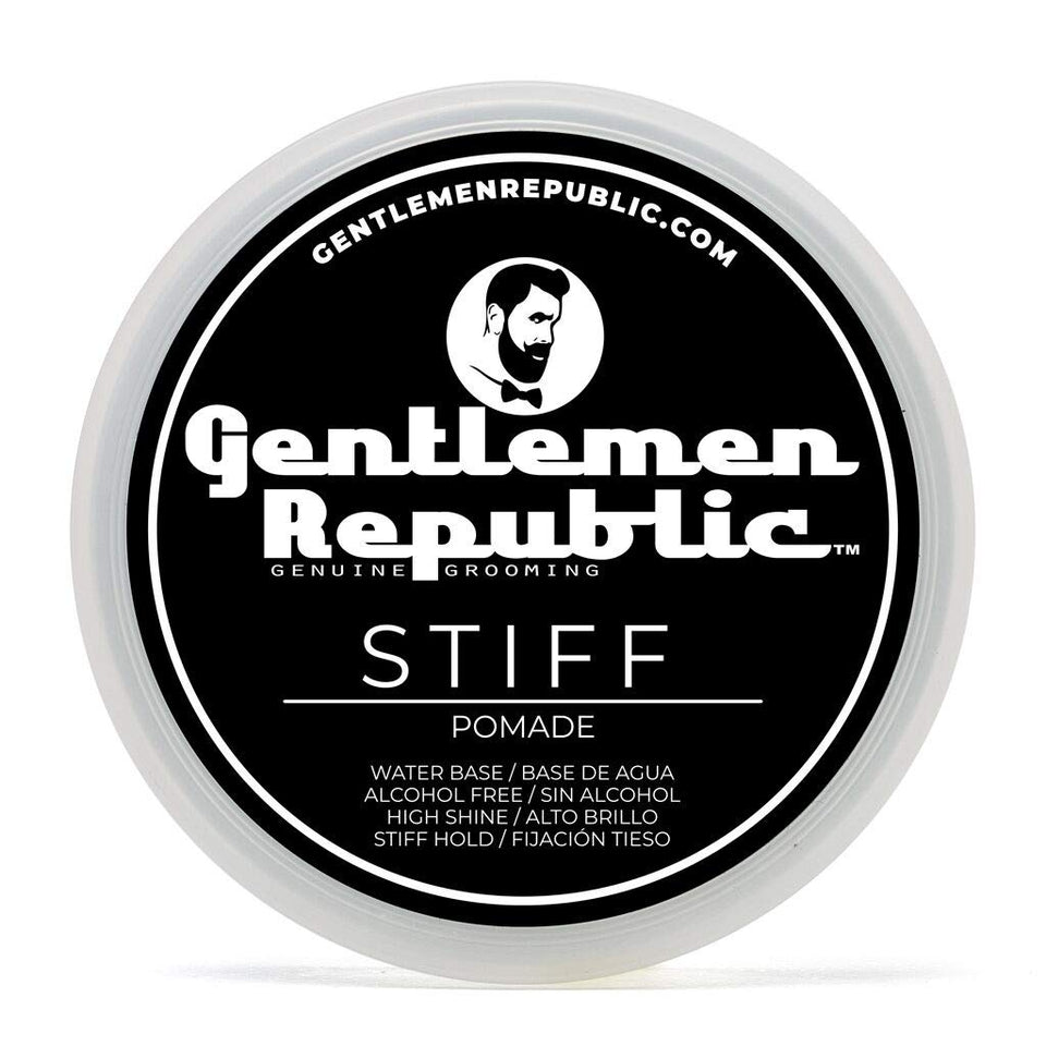 Gentlemen Republic pomade front of jar shows premium hold.