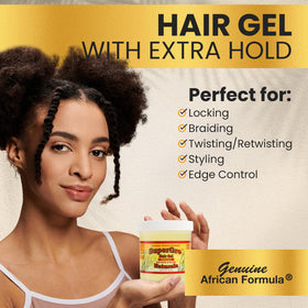 Genuine African Formula SuperGro Gel for dreadlocks keeps styles secure and defined.