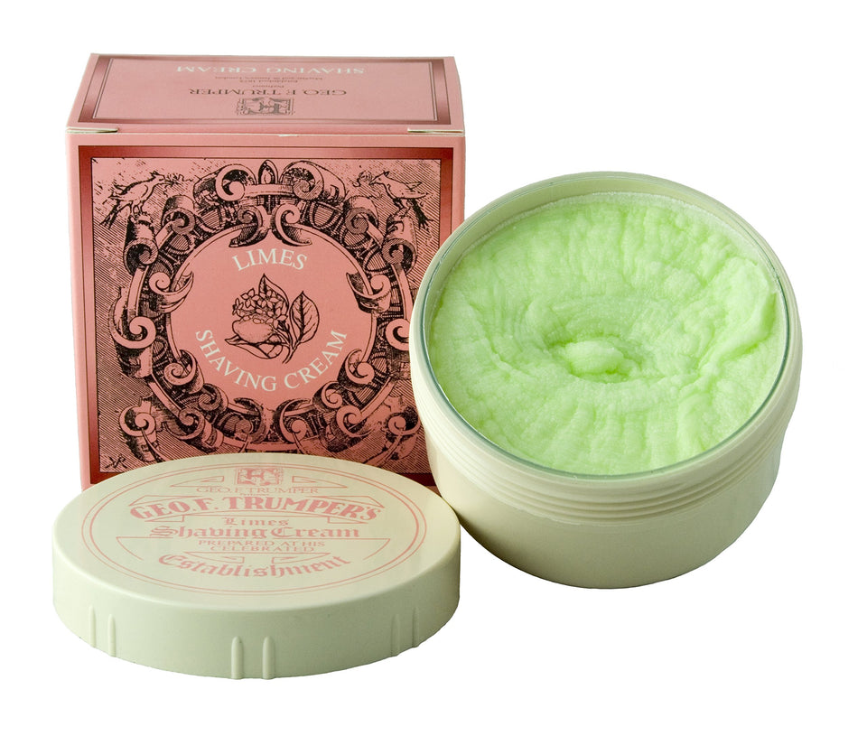 Geo F. Trumper Lime shaving cream tub delivers a rich lather for a smooth, protected shave.