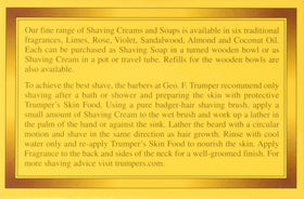 Geo F. Trumper Sandalwood cream lather highlights rich, cushioned foam for a smooth shave.