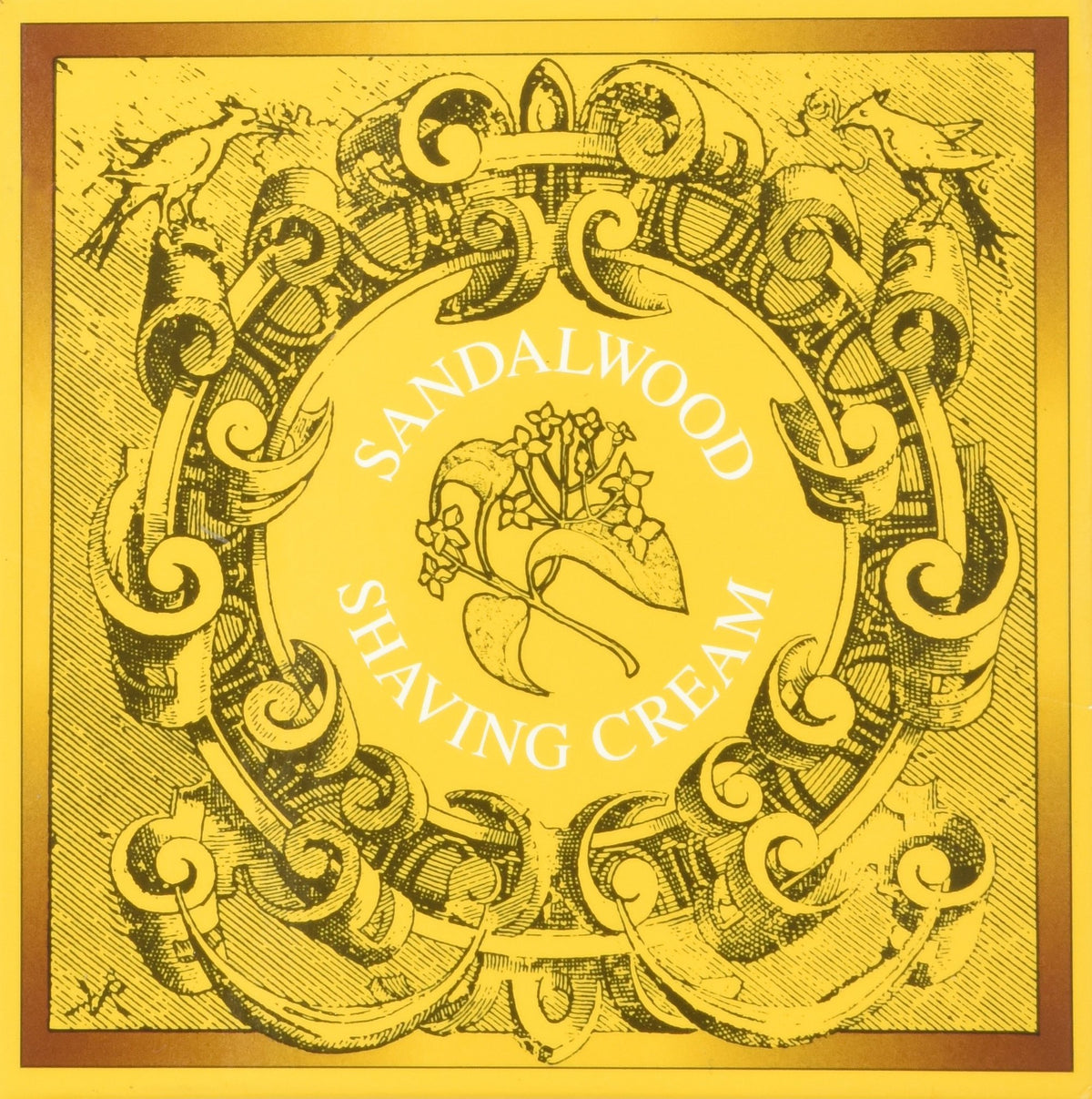Geo F. Trumper Sandalwood cream jar back label reveals ingredients and English craftsmanship cues.