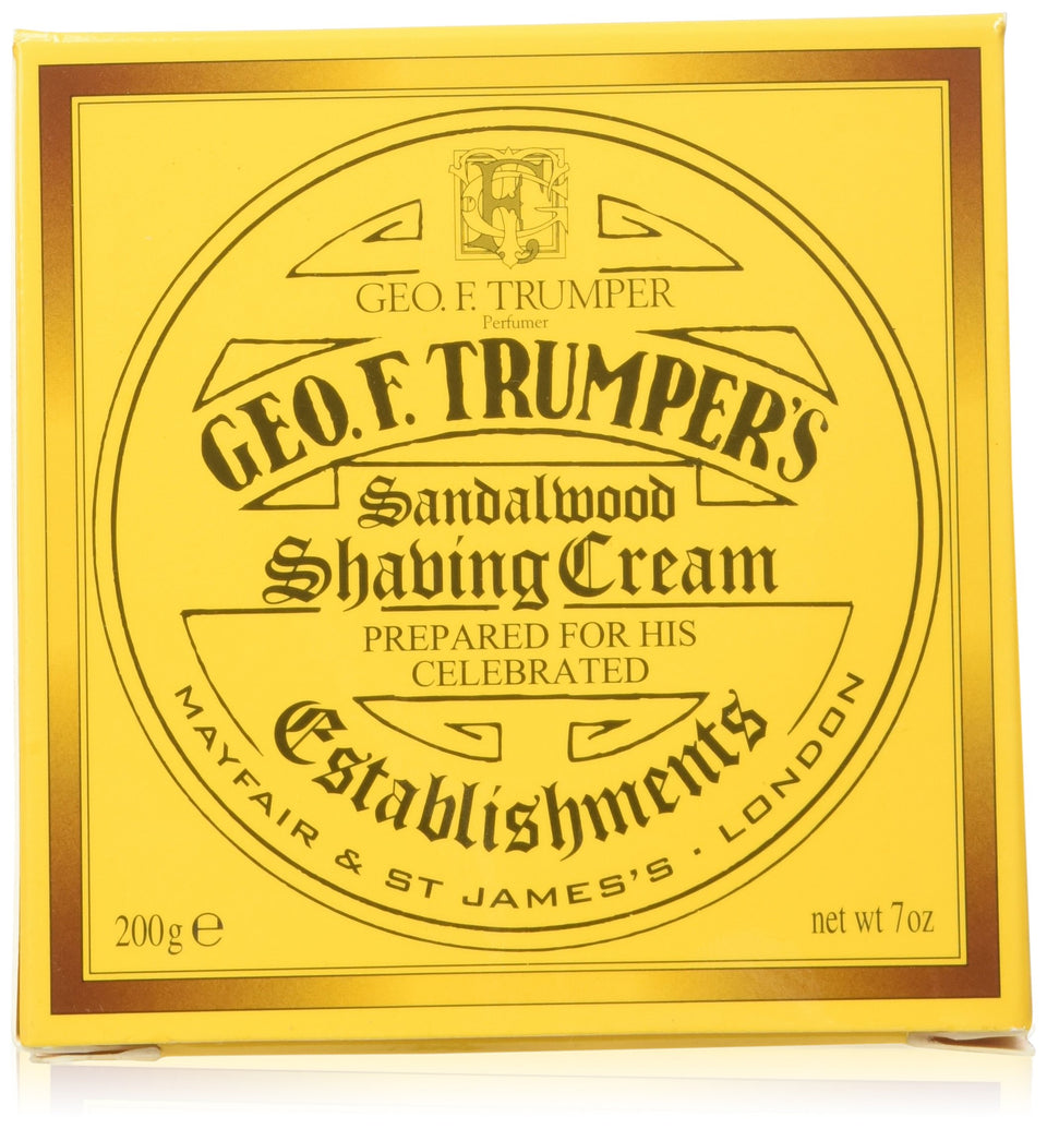 Geo F. Trumper Sandalwood cream jar front shows premium packaging and potential for rich lather.
