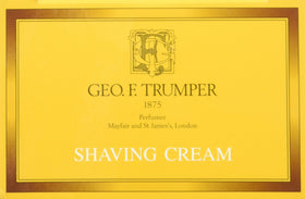 Geo F. Trumper Sandalwood cream origin England tag evokes heritage and premium grooming.
