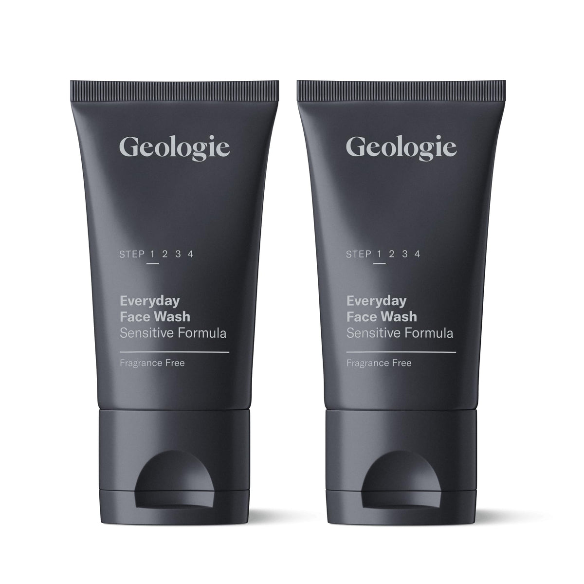 Geologie Daily Face Wash tube front highlighting fragrance-free formula for sensitive skin.