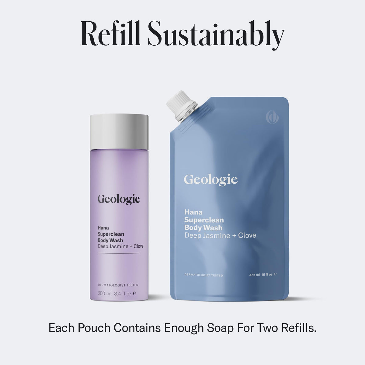 Geologie Hana eco-friendly refill pouch reduces plastic waste.