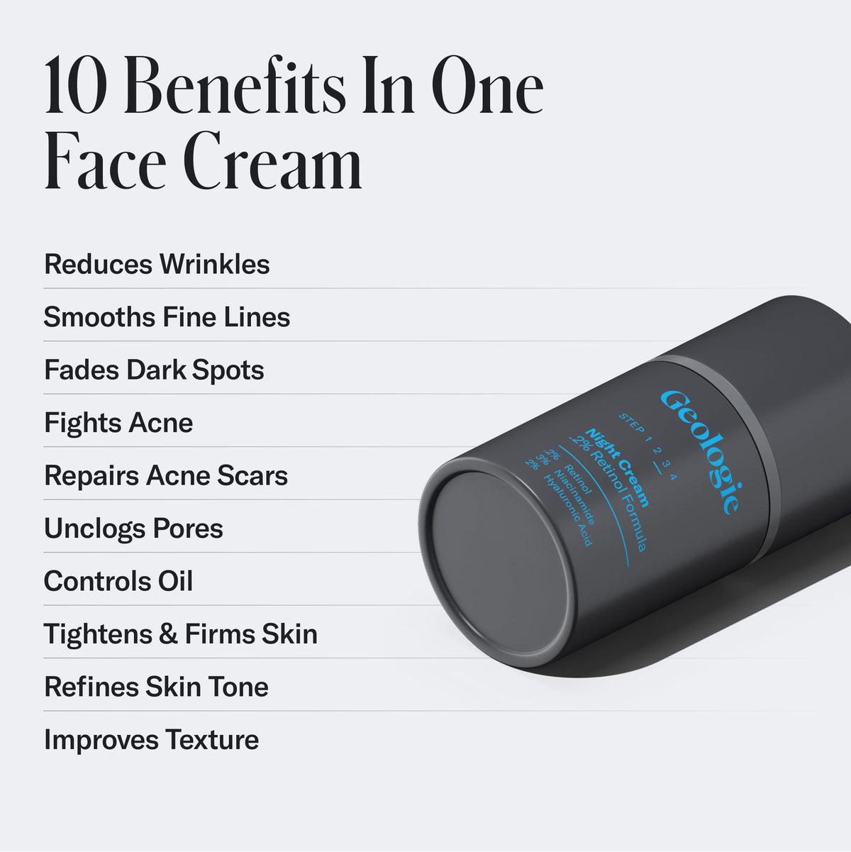 Geologie Retinol Night Cream label close-up highlights 0.2% retinol formulation.