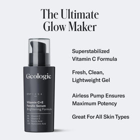 Geologie Vitamin C+E Ferulic Serum pump dispensing for precise, mess-free application.