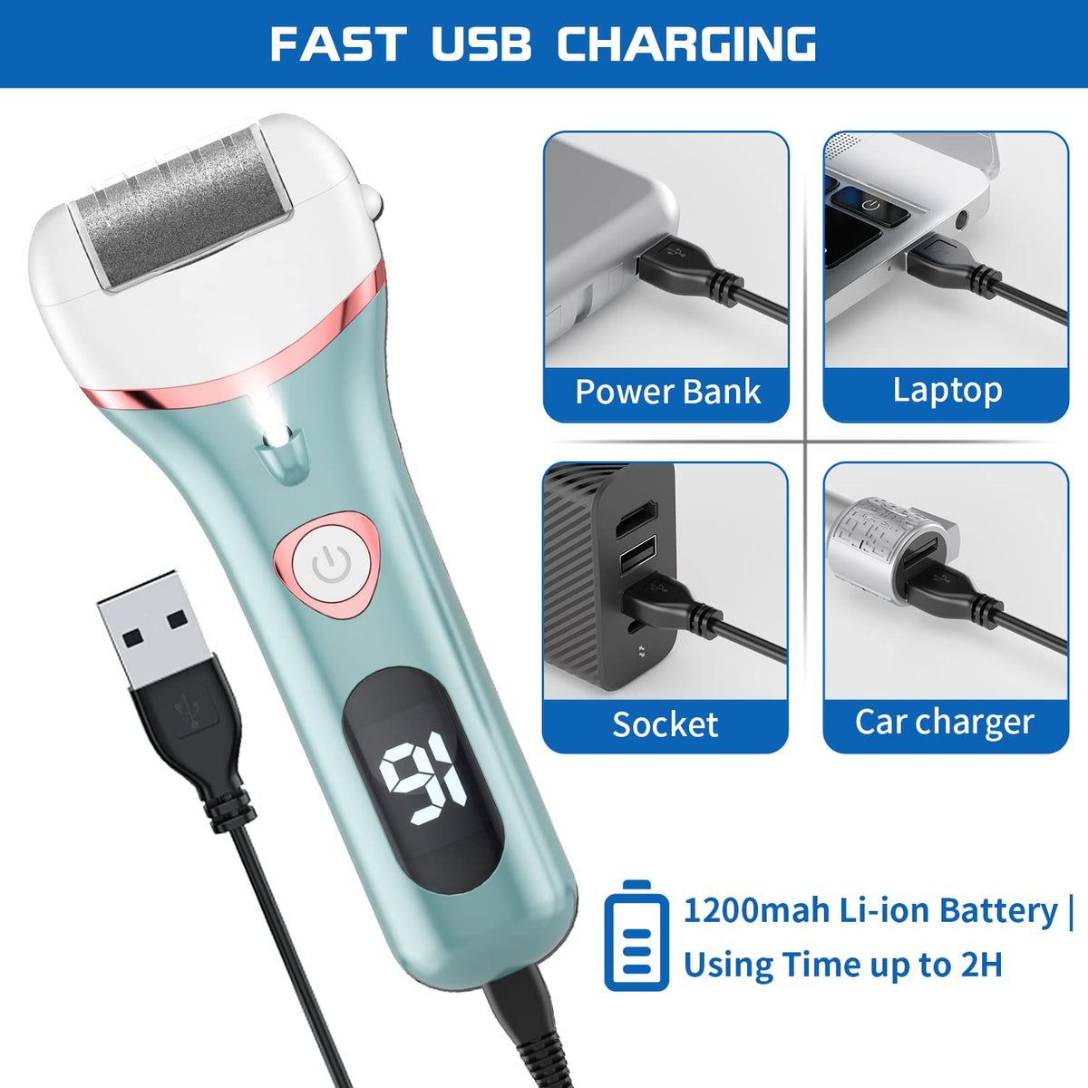 Geopu foot file with LCD display monitors battery life during use