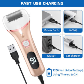 Geopu foot scrubber with LCD display shows battery status during use