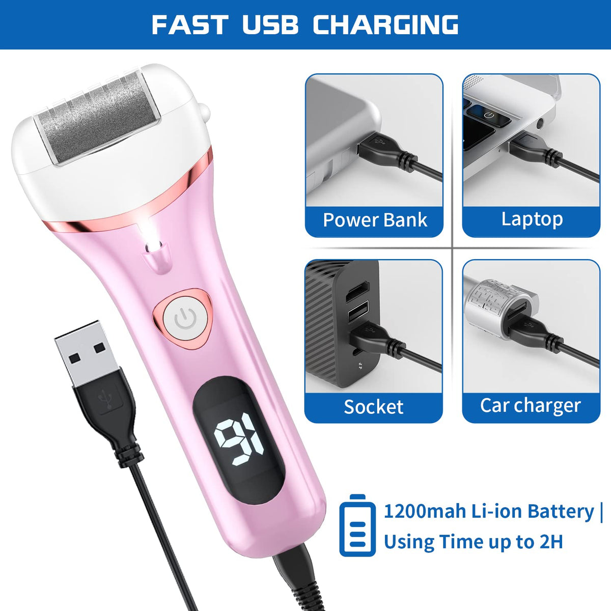 Geopu rechargeable battery-powered foot file delivers long cordless sessions.