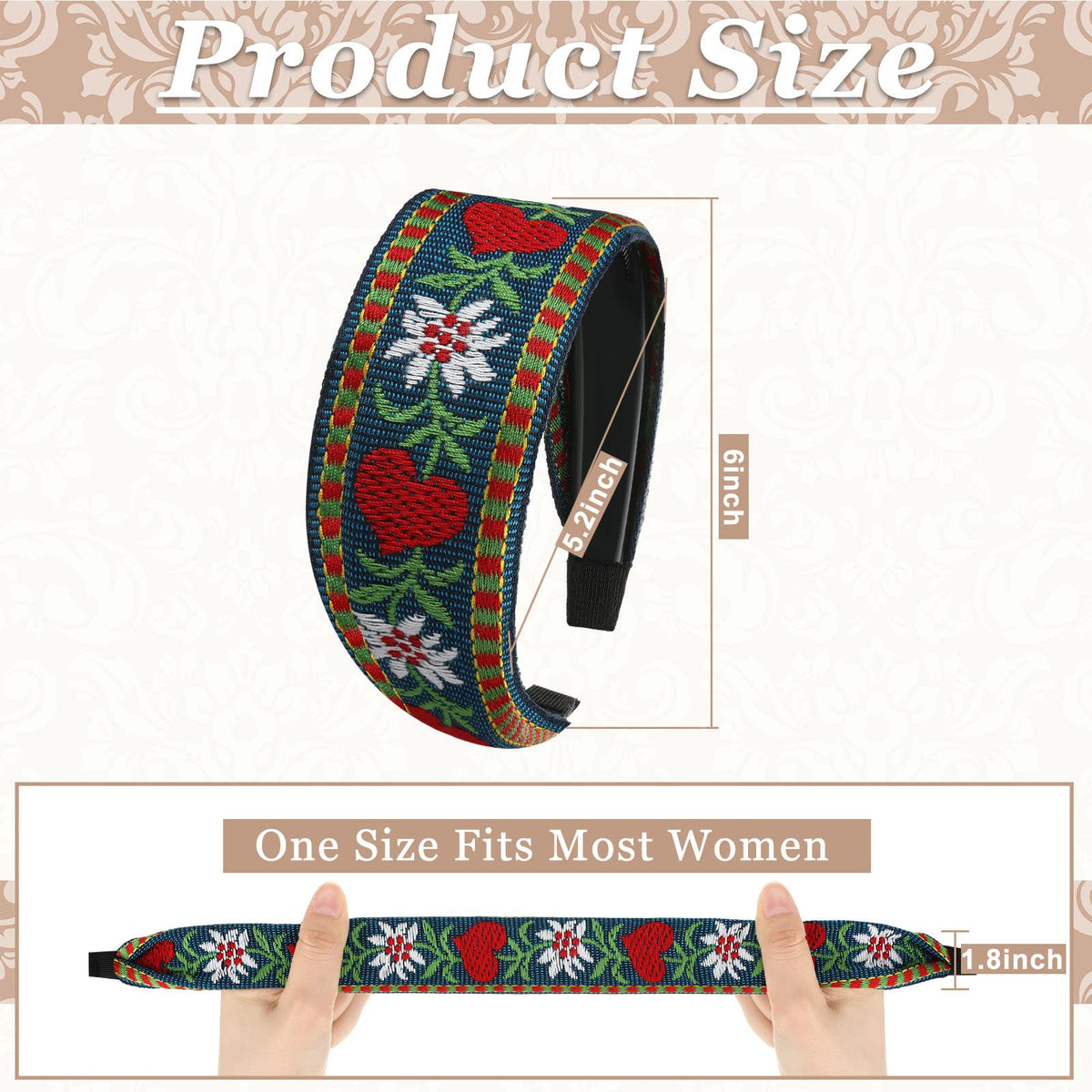 Geosar boho embroidery headband pink floral patch, summer look