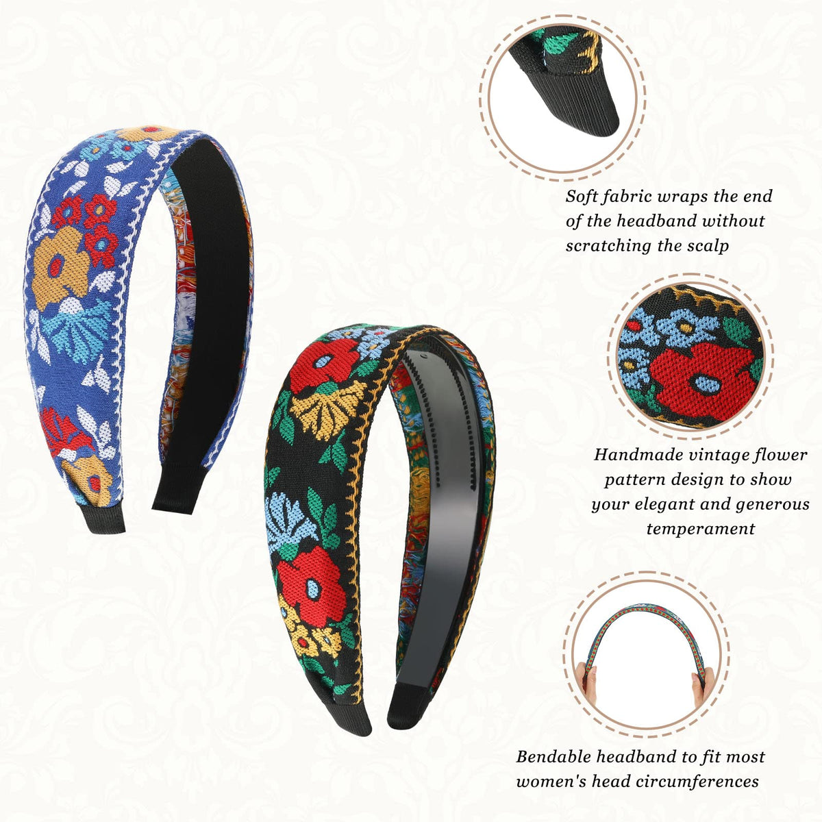 Geosar boho embroidery headband vintage ethnic style, festival vibe