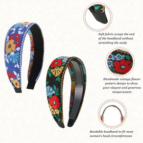 Geosar boho embroidery headband vintage ethnic style, festival vibe