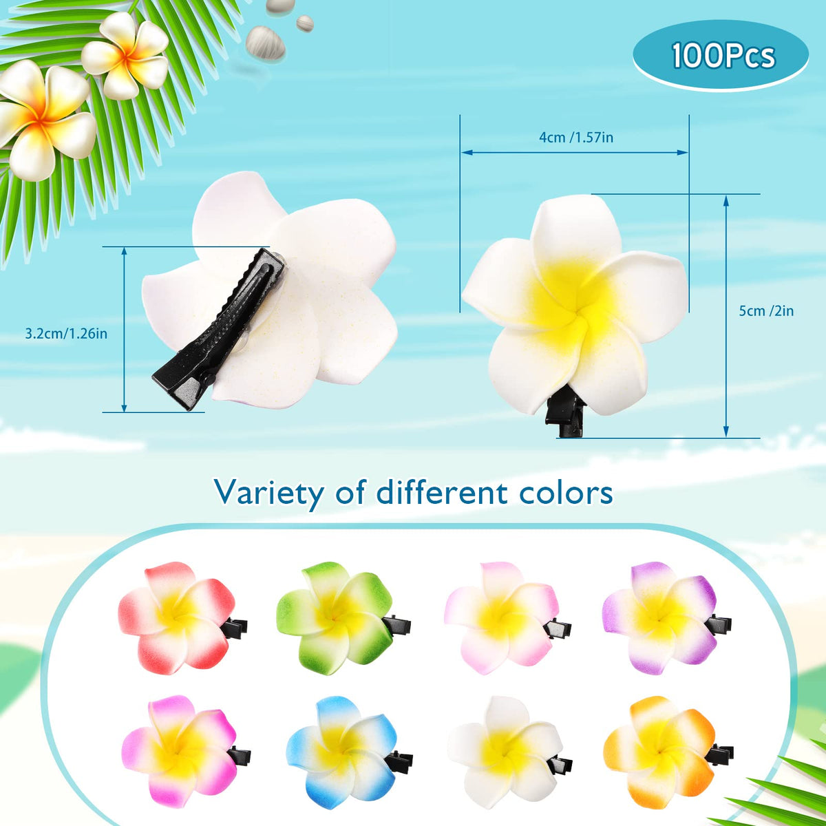 Geosar plumeria foam flower clip with non-slip grip keeps hair in place.