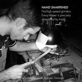 GERMANIKURE cuticle nipper blade detail highlights the sharp, durable edge of FINOX steel.