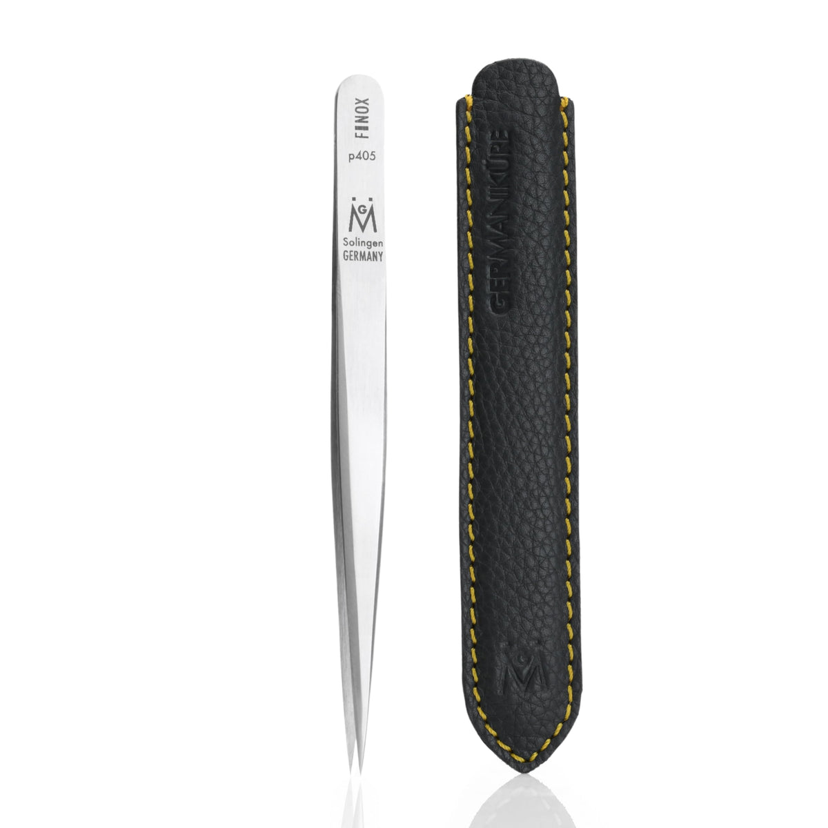GERMANIKURE FINOX wide-grip pointed tweezers for precise grooming and splinter removal.
