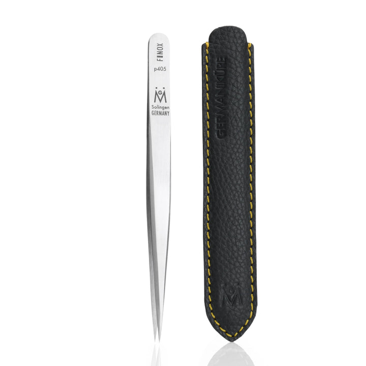 GERMANIKURE FINOX wide-grip pointed tweezers for precise grooming and splinter removal.
