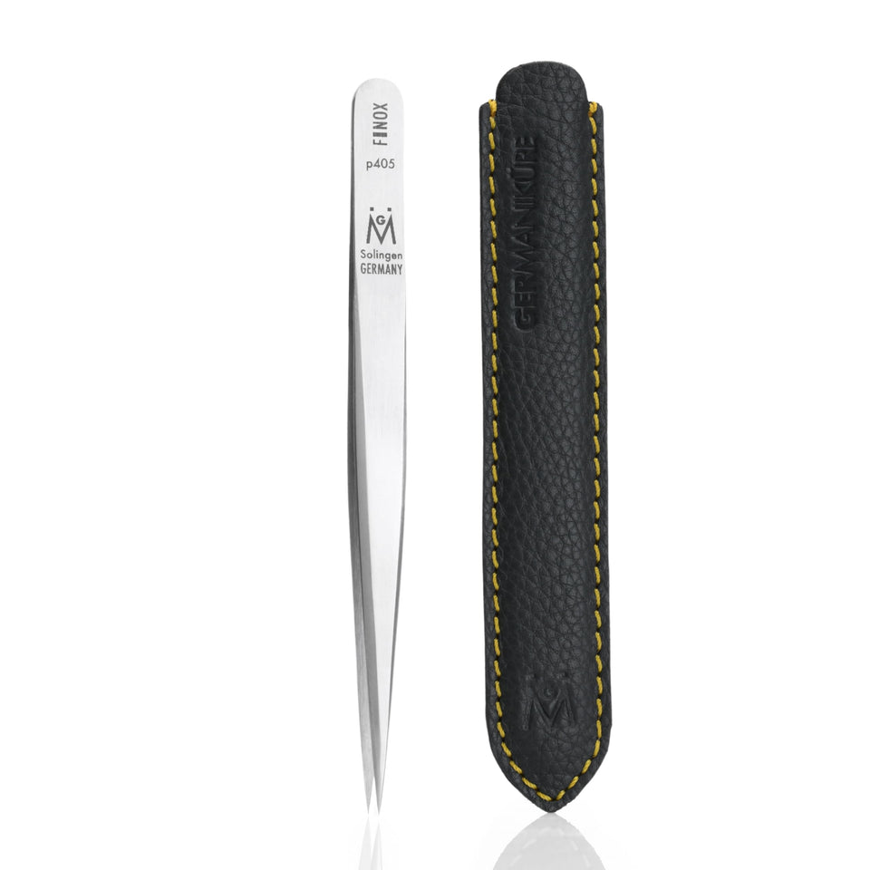 GERMANIKURE FINOX wide-grip pointed tweezers for precise grooming and splinter removal.