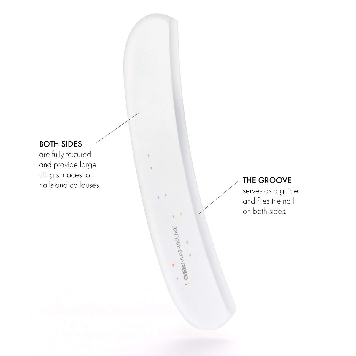 GERMANIKURE glass nail file usable wet or dry for versatile smoothing.