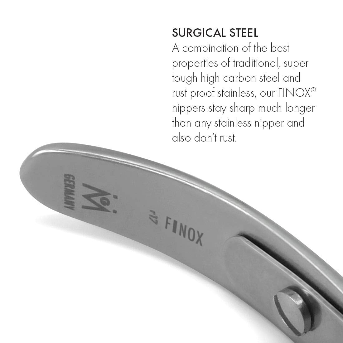GERMANIKURE half-jaw design close-up shows easy precision for home manicures.