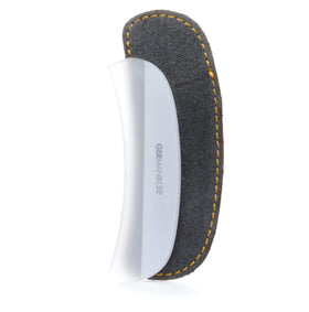 Compact suede case protects the file during travel and daily routines.