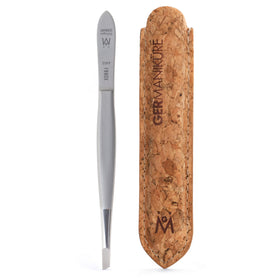 GERMANIKURE slanted tweezers with cork case for precise grooming and travel protection