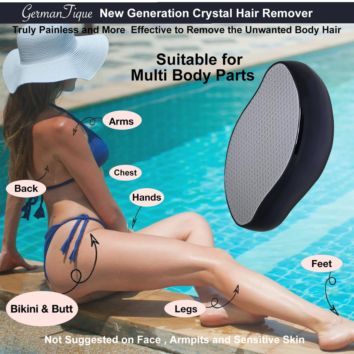 Germantique Crystal Hair Eraser performing circular motion for removal.