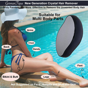 Germantique Crystal Hair Eraser performing circular motion for removal.