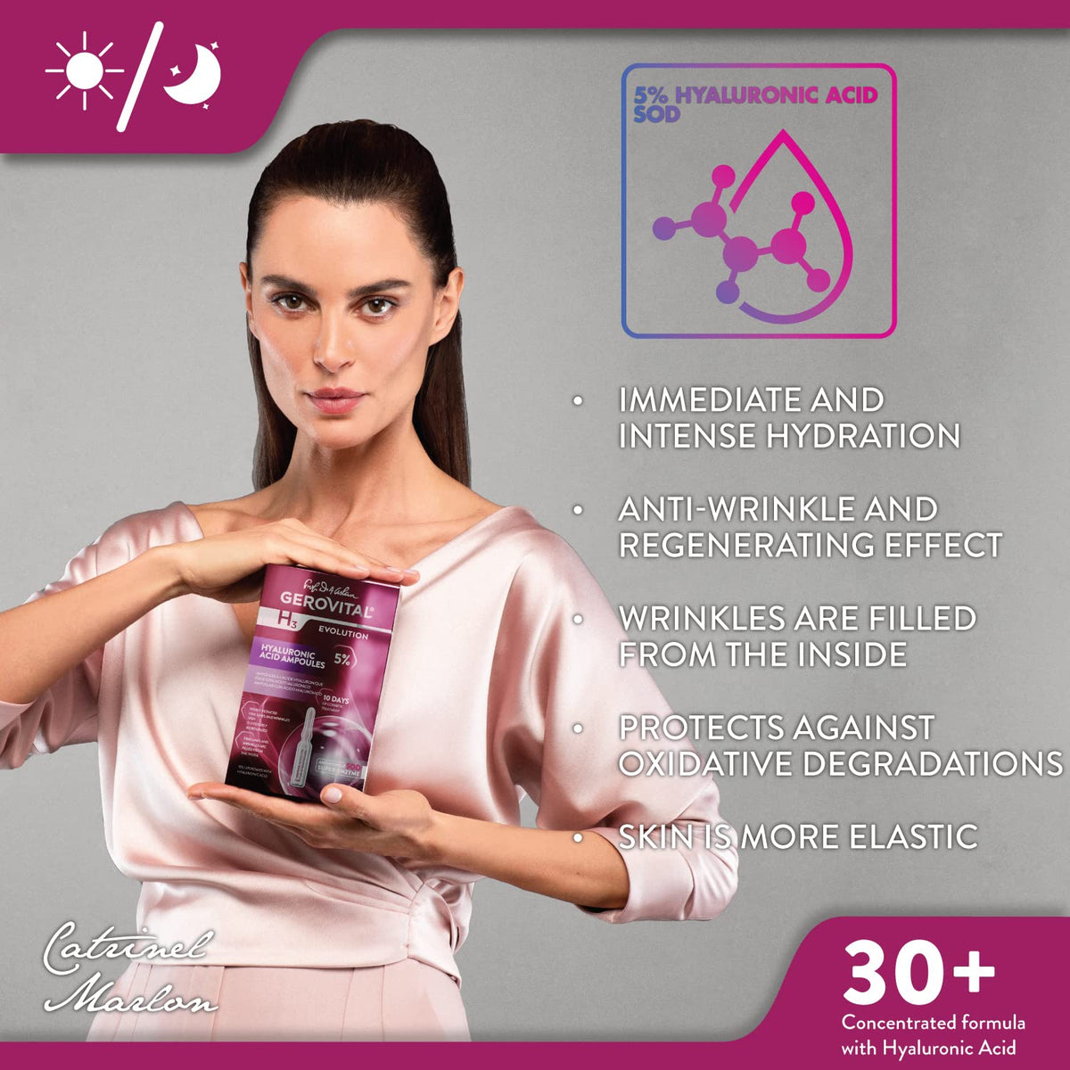 Gerovital Evolution serum texture close-up with silky finish