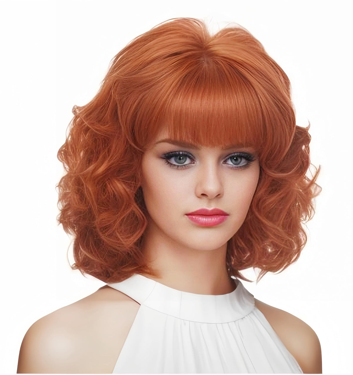 Gerulyss shoulder-length ginger curly wig for versatile styling and cosplay