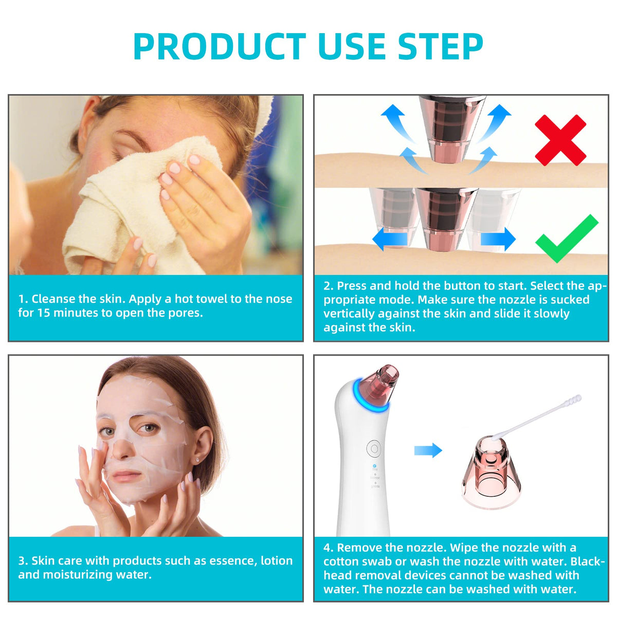 GERY usage steps guide image illustrating simple pore cleansing routine.