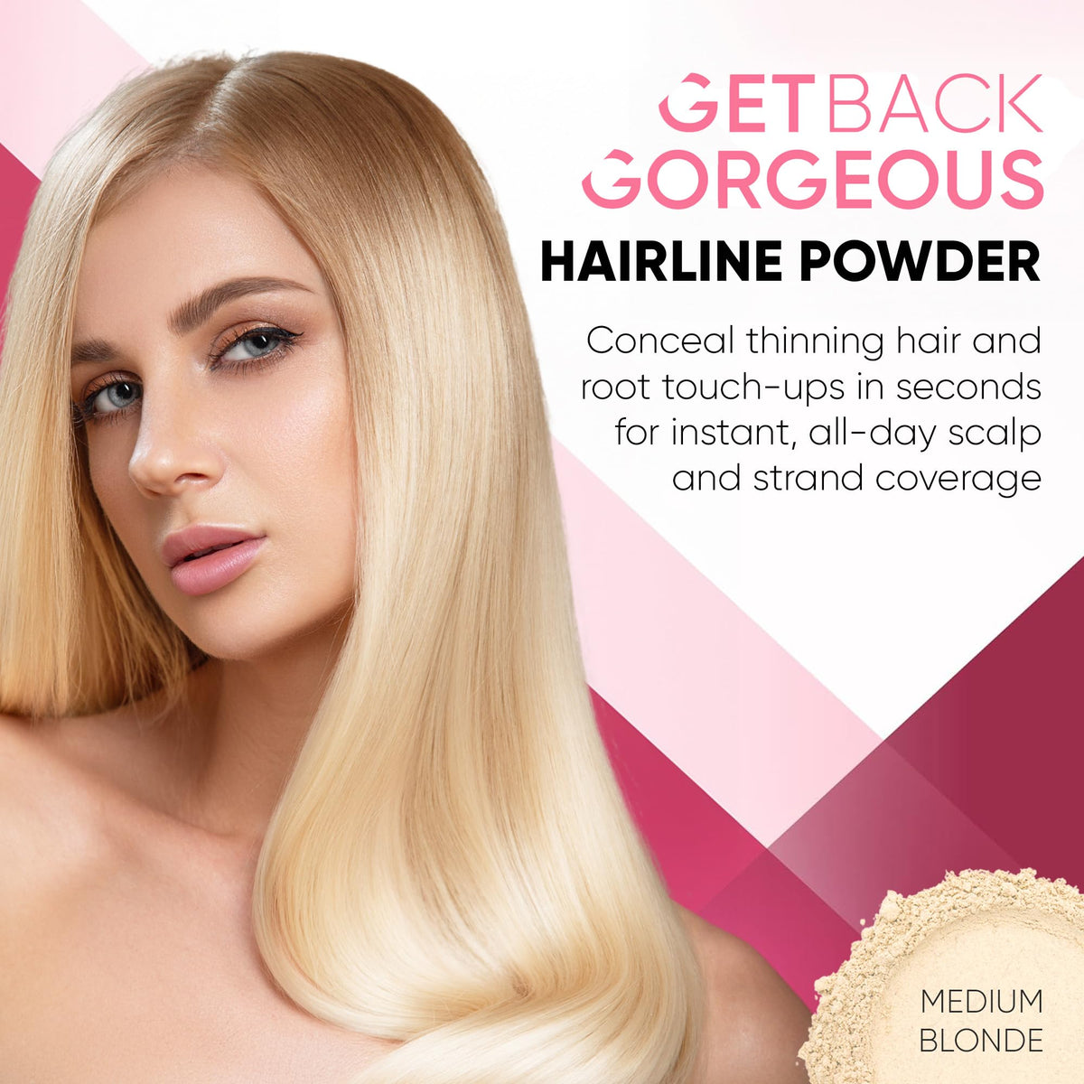 Get Back Gorgeous Hairline Powder applicator close-up highlighting easy, precise root touch-up.