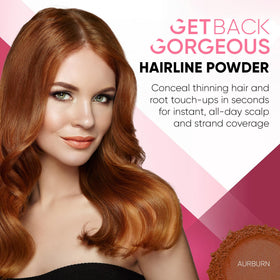 Get Back Gorgeous Hairline Powder applicator-dab shows precise, mess-free application for thinning areas.