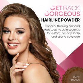Get Back Gorgeous Hairline Powder applicator dabber demonstrates easy application.